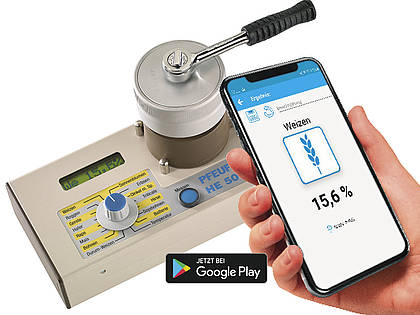 Der Getreidefeuchtigkeitsmesser HE 50 lässt sich über ein integriertes Bluetooth-Modul mit der App im Smartphone koppeln.