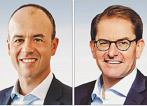 Thomas Donato (links) übernimmt im Bosch Rexroth-Vorstand die Zuständigkeit für den Vertrieb und das Fabrikautomationsgeschäft von Dr. Marc Wucherer (rechts), der das Unternehmen auf eigenen Wunsch verlässt.